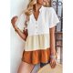 thumbnail image 4 of Top de verano para mujer, manga corta, cuello en V, botón frontal, bloque de color, dobladillo con volantes, Top para mujer naranja M, 4 of 8