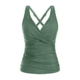 thumbnail image 4 of yueewhu Women's Tankini Top Tummy Control Bathing Suits Sexy V Neck Crossover Swim Top Only (Light Green, XXL), 4 of 9