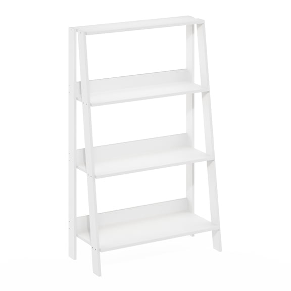 Furinno LADDER Shelf, 4-Tier Ladder Book Shelf, Bookcase, Storage Shelves, Storage Rack, for Organization and Storage, Living Room, Home Office, White