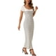 thumbnail image 4 of VESTIDO MAXI DE SUÉTER RAYADO DE MANGA CORTA CON CUELLO EN U DE INSPIRE CHIC L Blanco, 4 of 6