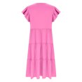 thumbnail image 6 of Bpmpbo Girls Shirt Dress Knee-length Dresses 4-14 Years Short Sleeve A Line Dress Flying Sleeve Round Neck Solid Dress with Pockets, 6 of 6