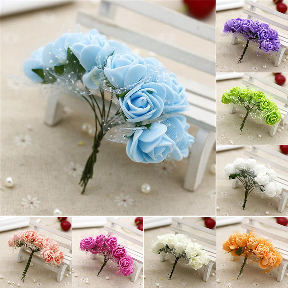 144PCS PE Foam Artificial Flowers Lace Fake Rose Bouquet DIY Wedding Party Decor 