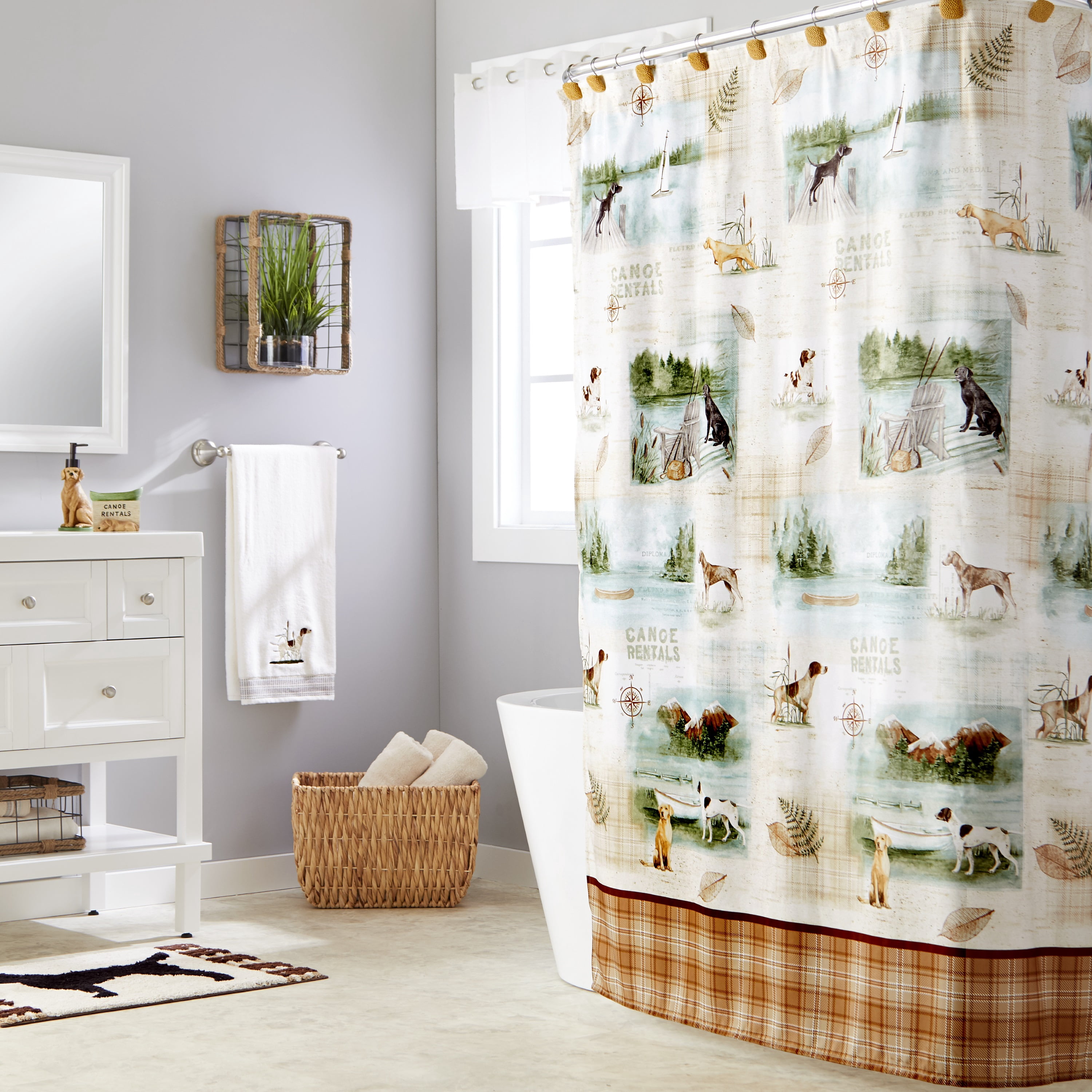 SKL Home Adirondack Dogs Bath Towel, White, 27" x 50"