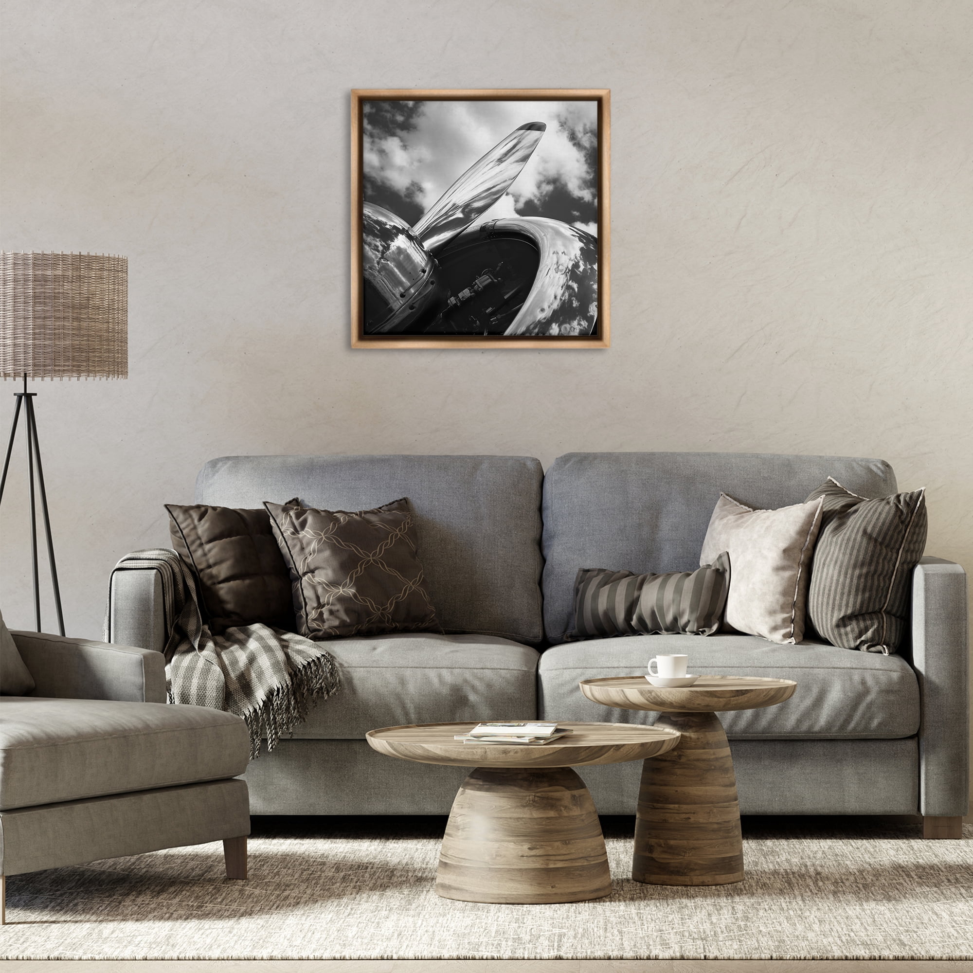 Stupell Industries Propeller with Cloud Reflection Transportation Photography Brown Floater Framed Canvas Art Print Wall Art, 25 x 25