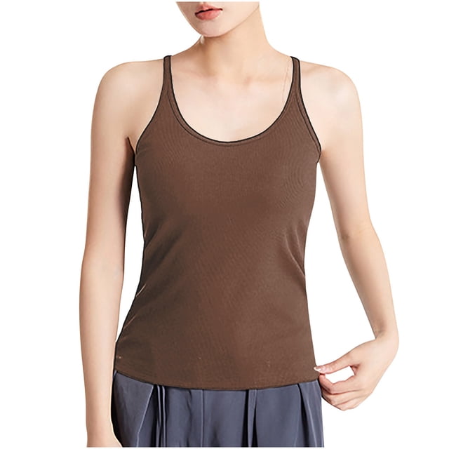 Yuyuzo Débardeurs Côtelés pour Femmes Col Rond Décontracté Crop Tops de Sortie Couche de Base Rembourrés T-Shirts