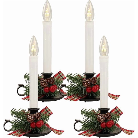 4Pk Christmas Window Candle Light 11In Battery Operated Candle with Timer