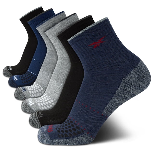 Medias deportivas Reebok para hombre con amortiguación, corte cuarto alto, pack de 6