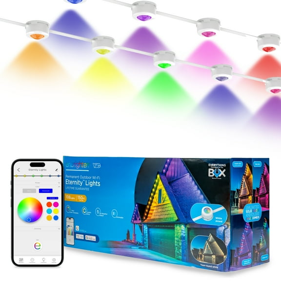 Open Box Enbrighten 150ft Wi-Fi Eternity Lights, Permanent Outdoor Lights, 108 Lights, Smart LED Eaves Lights for Christmas, Halloween, Party, Game Day and More
