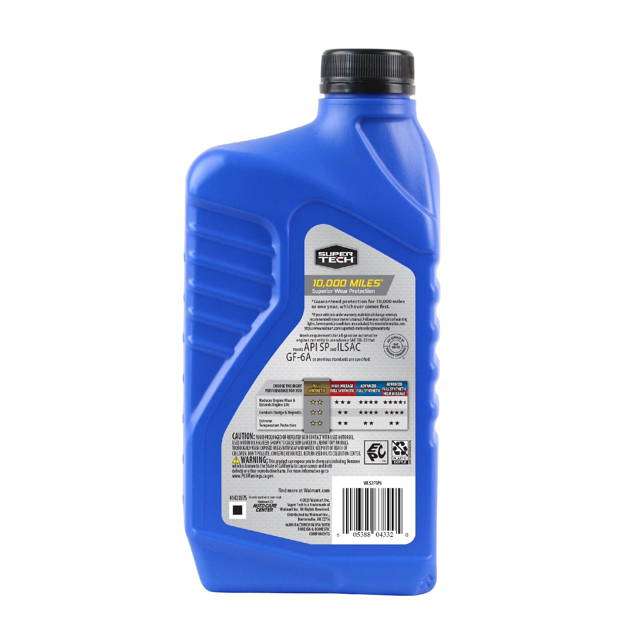 (3 pack) Super Tech Full Synthetic SAE 5W-20 Motor Oil, 1 Quart