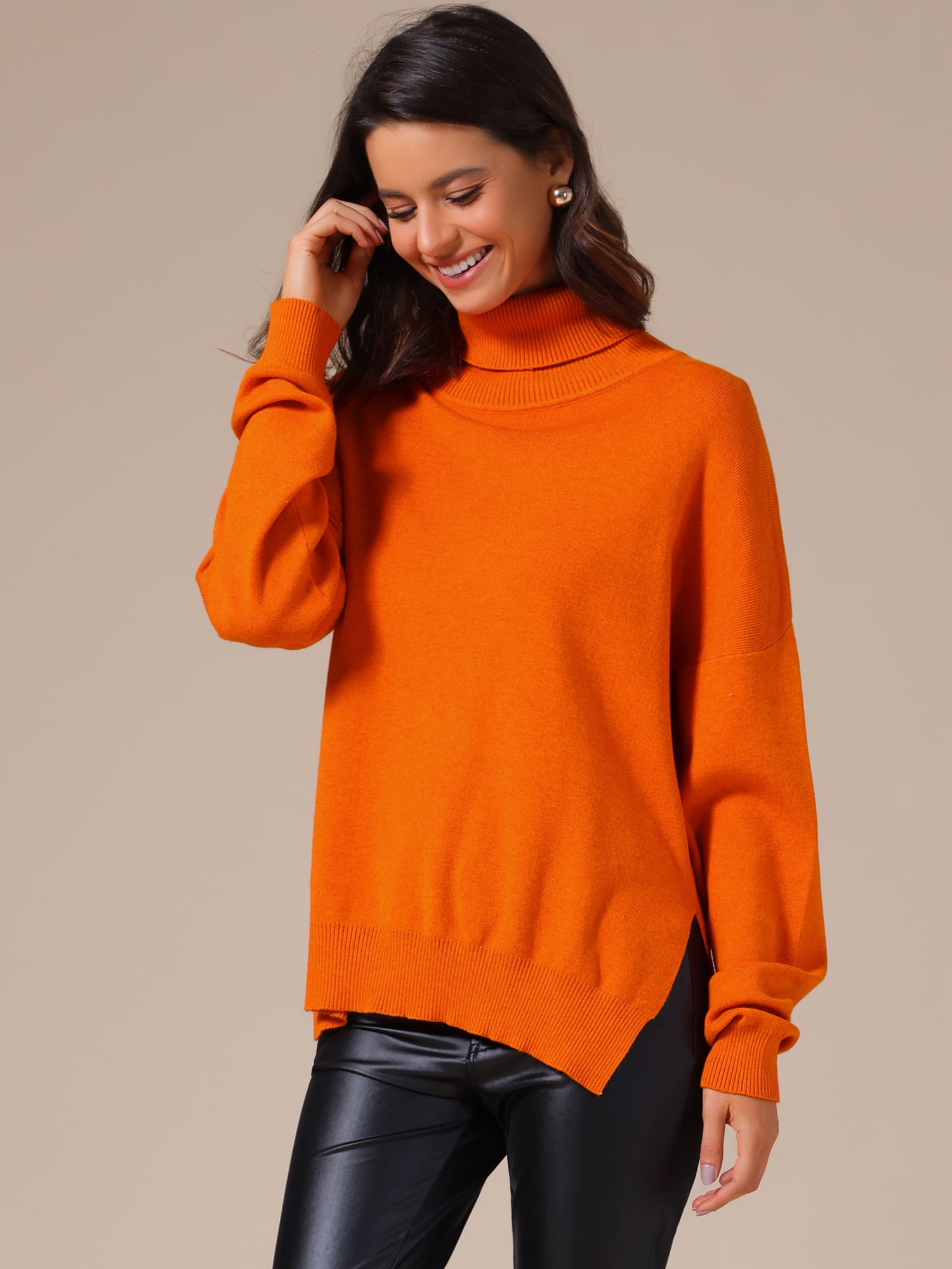 DARING DIVA Turtleneck Sweater Pullover Fall Winter Outfits 2XL Orange
