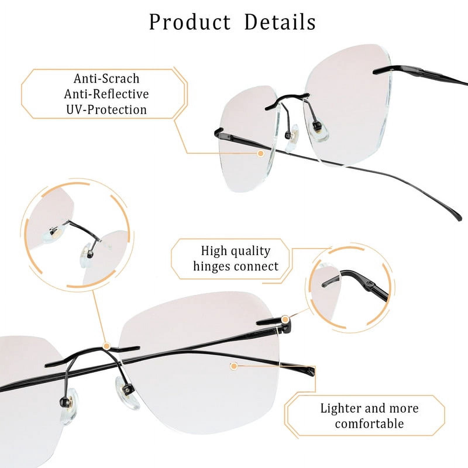 LifeArt Pure Titanium Frame Glasses/Blue Light Blocking Reading Glasses, Reduce Eyestrain, Stylish for Men and Women(Black,+3.00 Magnification)