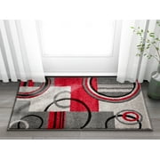 Echo Shapes Circles Red Grey Modern Geometric Comfy Casual Hand Carved 2x3 (2' x 3') Area Rug Easy to Clean Stain Fade Resistant Abstract Contemporary Thick Soft Plush Living Dining Room Rug