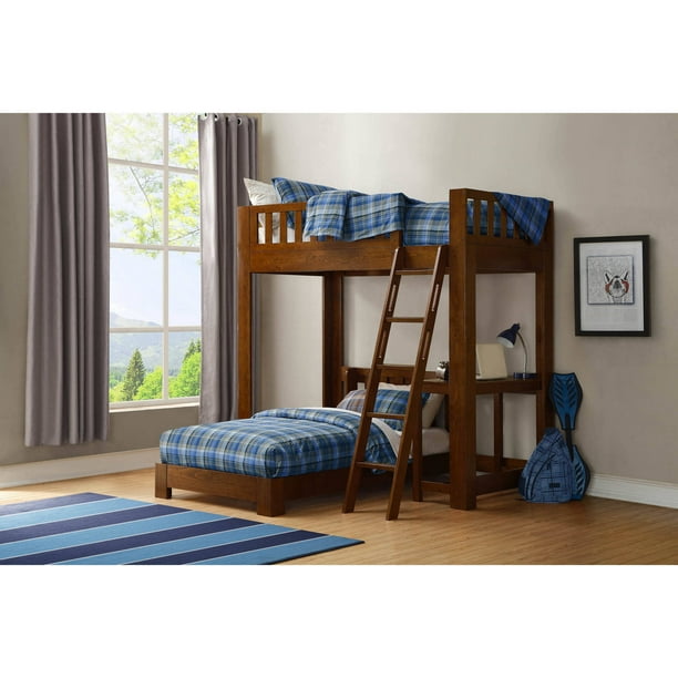 Luke Twin Over Twin Wood Loft Bed With Desk Brown Cherry