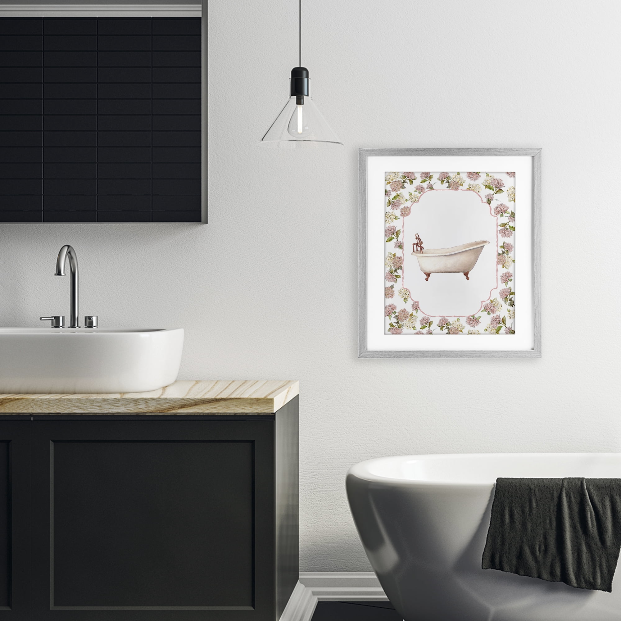 Stupell Industries Elegant Hydrangeas Bathtub Gray Framed Print Under Glass, design by Carol Robinson