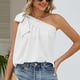 thumbnail image 3 of Blusa sin mangas con lazo y una sola tira, corte holgado para mujer, color blanco, estilo veraniego elegante de talla mediana, 3 of 6