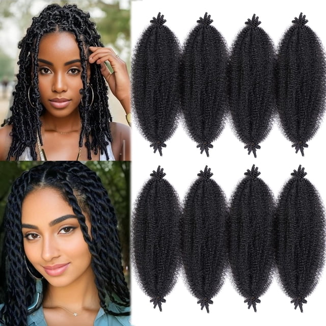 Marley Twist Cabello trenzado 16 pulgadas Springy Afro Twist Hair 8 paquetes de cabello negro preesponjoso para extensiones de cabello de ganchillo rizado y suave