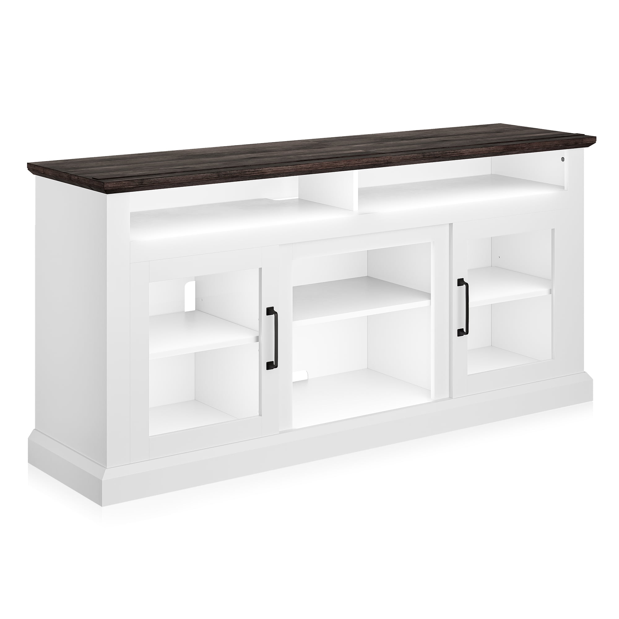 BELLEZE Modern 60 Inch Traditional TV Stand & Media Entertainment Center Console Table for TVs up to 65 Inches with Open Storage Shelves & Cabinets - Cayman (White)
