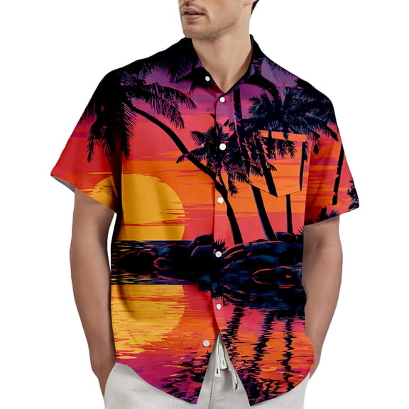 Kixjoy Hawaiian Shirt for Men Big and Tall Short Sleeve Button Down Shirt Loose Fit Beach Stretch Collared Shirts Summer Beach Lightweight Blouse for Men, Vermilion 3XL