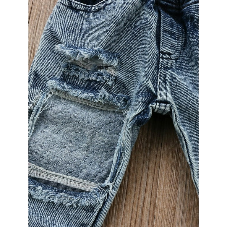 Sunisery Toddler Baby Girl Ripped Jeans, Patchwork Pockets Hollow Elastic  Band Denim Pants 