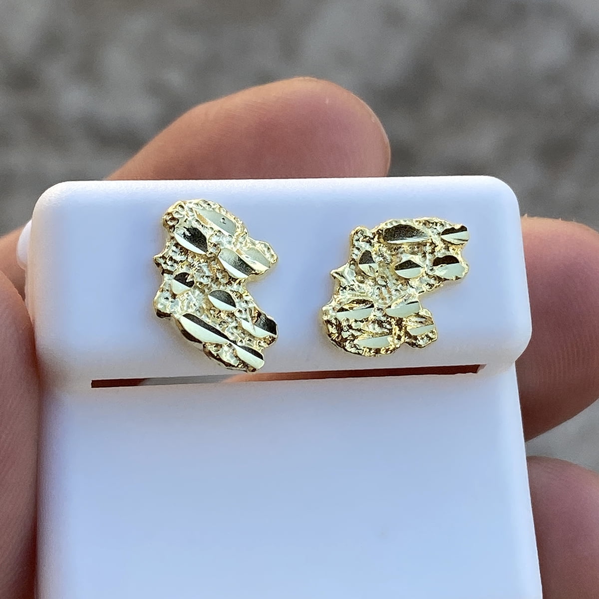 14k Gold Plated Nugget Earrings Solid 925 Sterling Silver Diamond Cut Screw Back 14MM