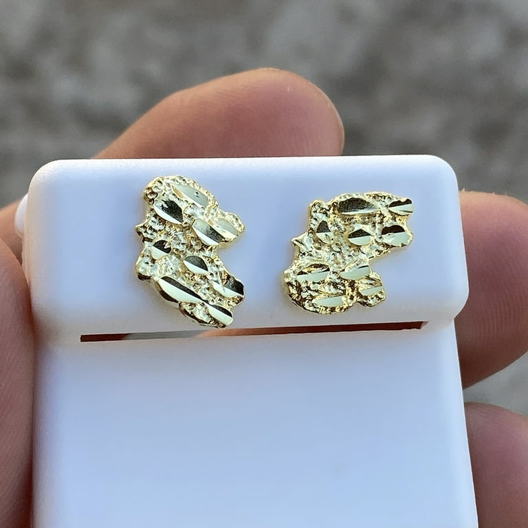 14k Gold Plated Nugget Earrings Solid 925 Sterling Silver Diamond Cut Screw Back 14MM