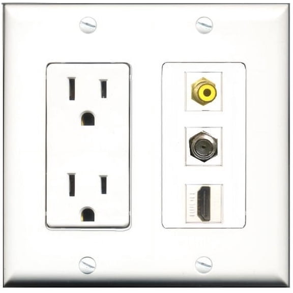 RiteAV - 15 Amp Power Outlet 1 Port HDMI 1 Port RCA Yellow 1 Port Coax Decorative Wall Plate