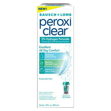 Bausch + Lomb PeroxiClear, 3% Nettoyage de peroxyde d'hydrogène et solution désinfectante pour lentilles de contact, 12 fl oz