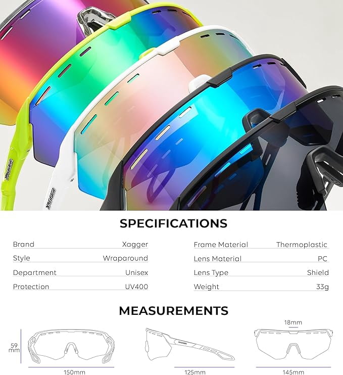 Xagger Sport Shield Sunglasses for Men Women Cycling Running Baseball UV400 Sun Glasses Wrap Around TR90 Frame