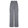 thumbnail image 7 of ClodeEU Women's High Waist Wide Leg Cargo Pants, Elastic Waist Casual Streetwear Trousers with Pockets Gray,Women's Plus XL, 7 of 7