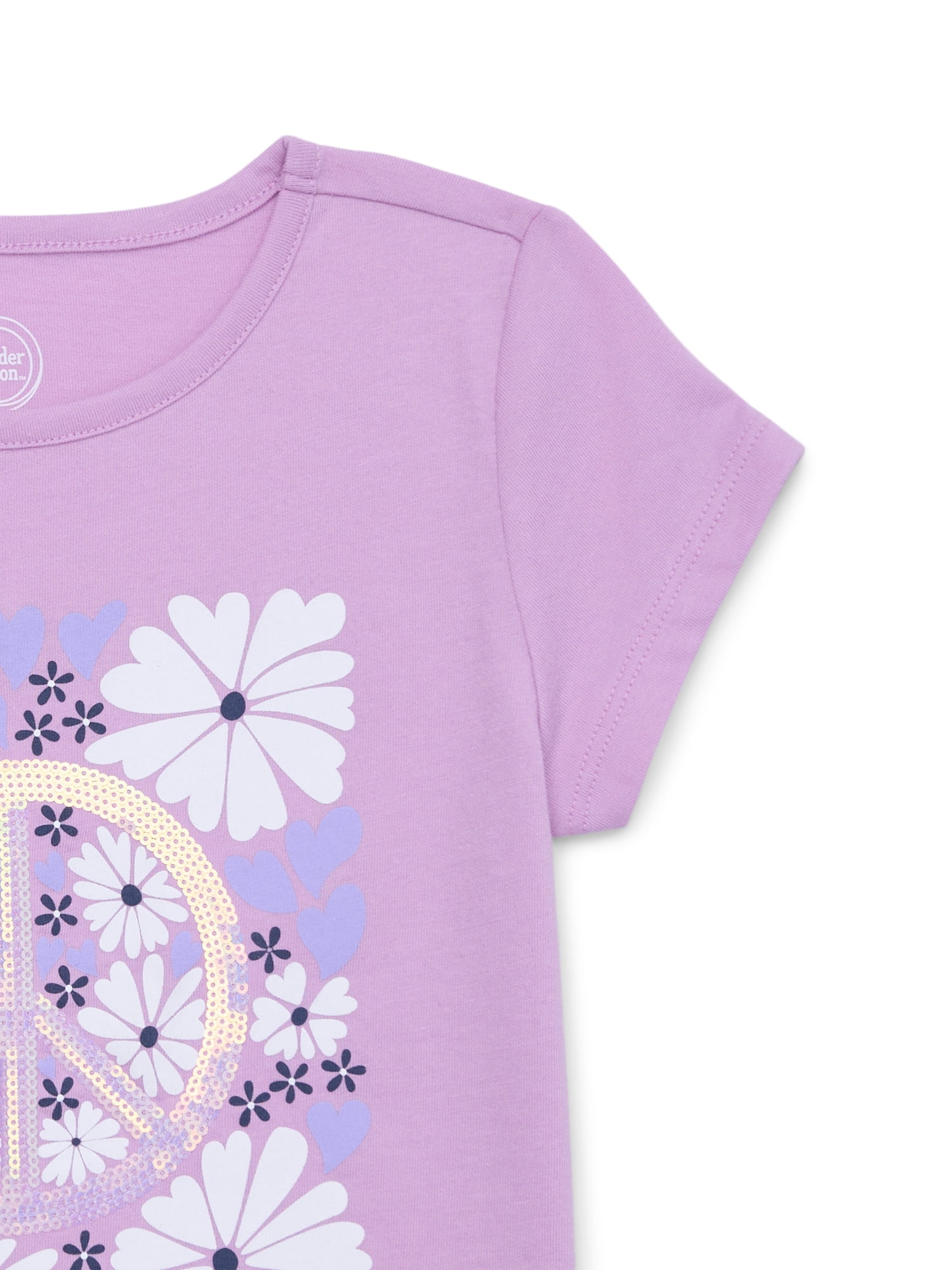 Wonder Nation Girls Embellished Graphic Tee with Short Sleeves, Sizes 4-18 & Plus