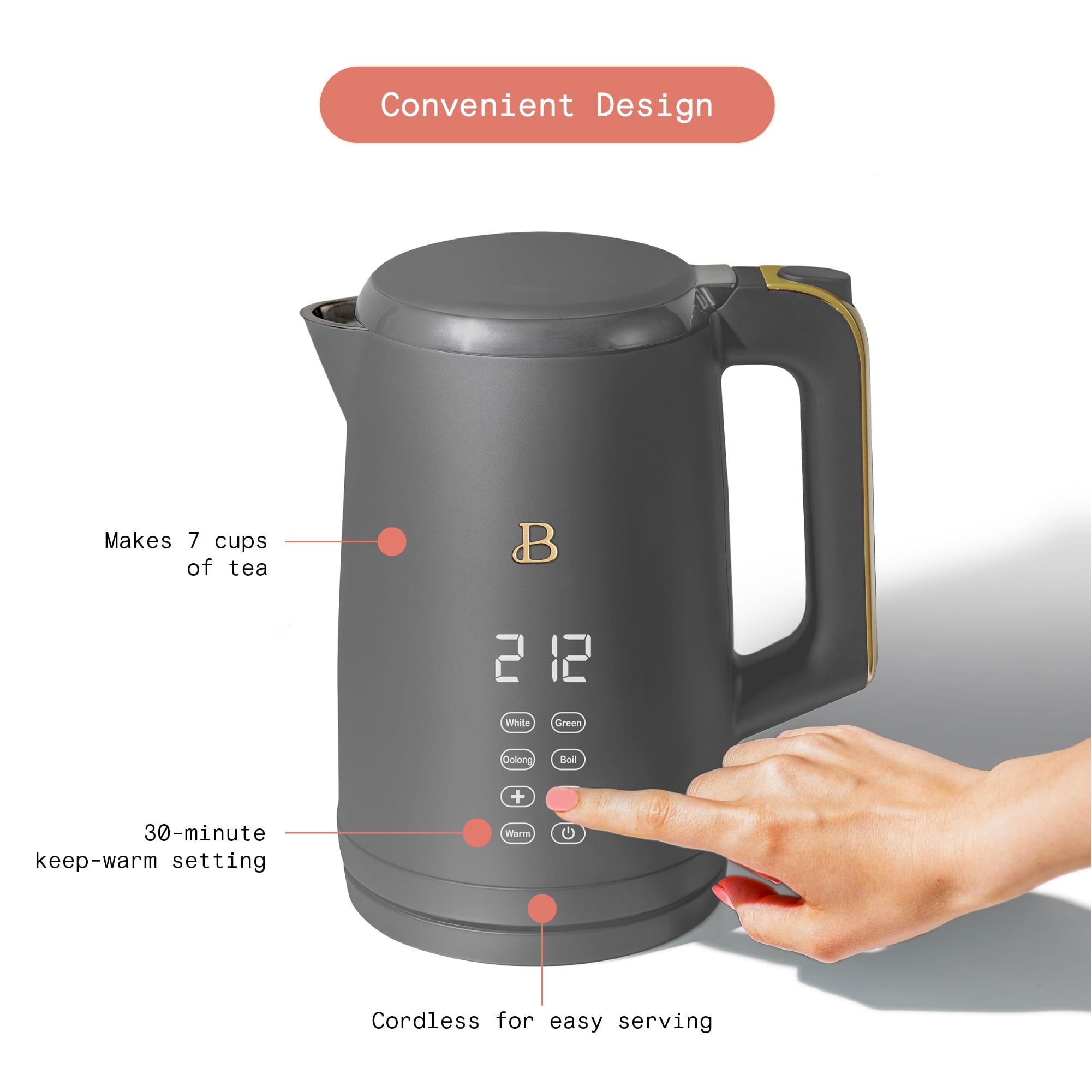 Beautiful 1.7-Liter Electric Kettle 1500 W with One-Touch Activation, Lavender by Drew Barrymore