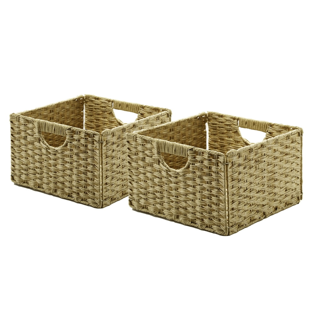 Seville Classics Foldable Handwoven Cube Storage Basket (2Pack