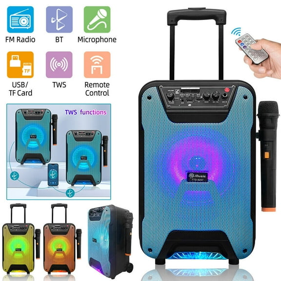 Portable Trolley Bluetooth Speaker Small PA System Stereo Heavy Bass Sound Karaoke Speaker with 8" Subwoofer Microphone