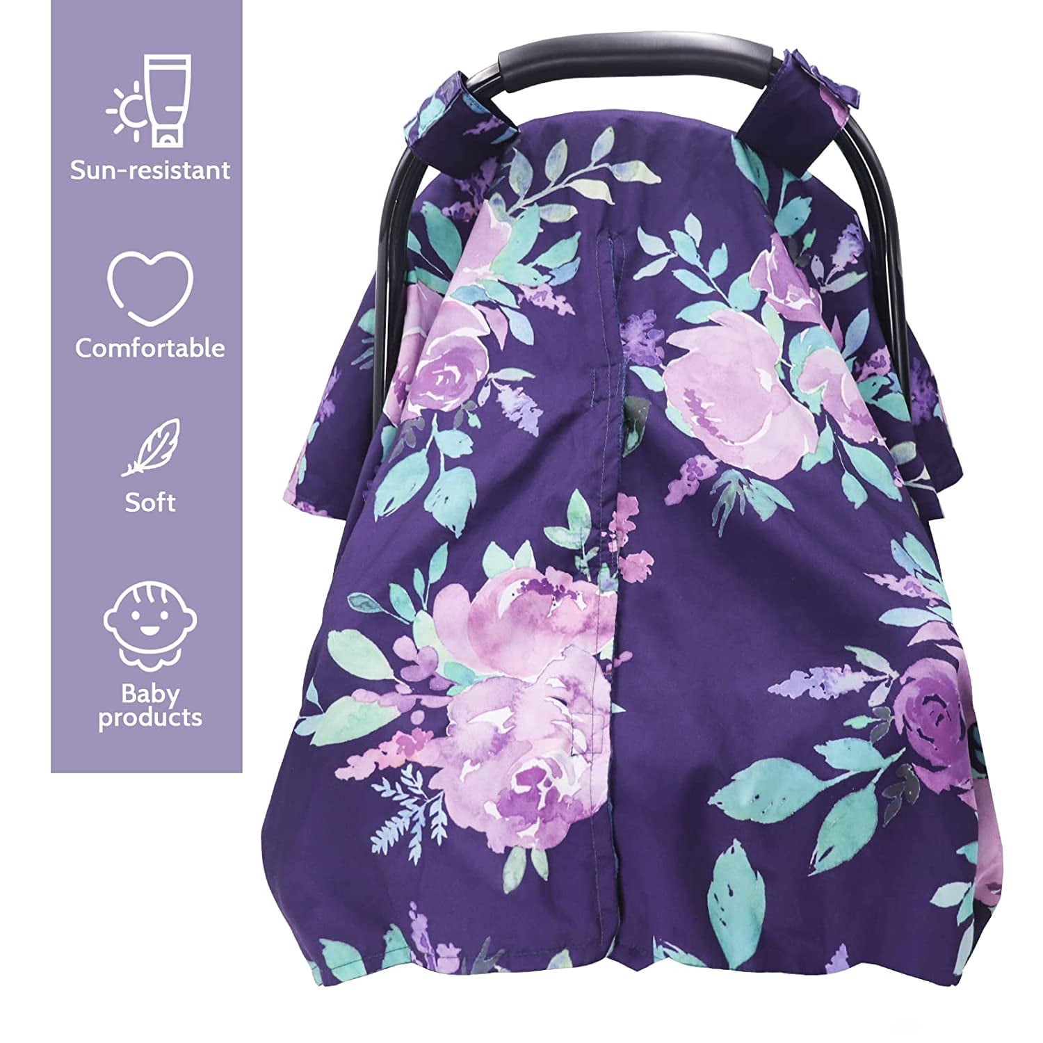 Purple Flower Peekaboo Opening Carseat Cover & Minky Nursing Pillow Cover Baby 