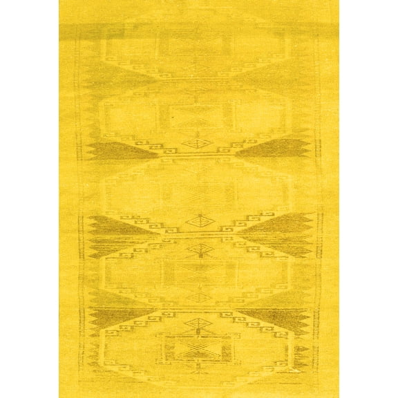 Ahgly Company Machine Washable Indoor Rectangle Persian Yellow Traditional Area Rugs, 5' x 7'