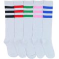 thumbnail image 4 of ToBeInStyle Women's Pack of 6 Knee High Socks - Full Body White Socks with Triple Colored Stripes, 4 of 7