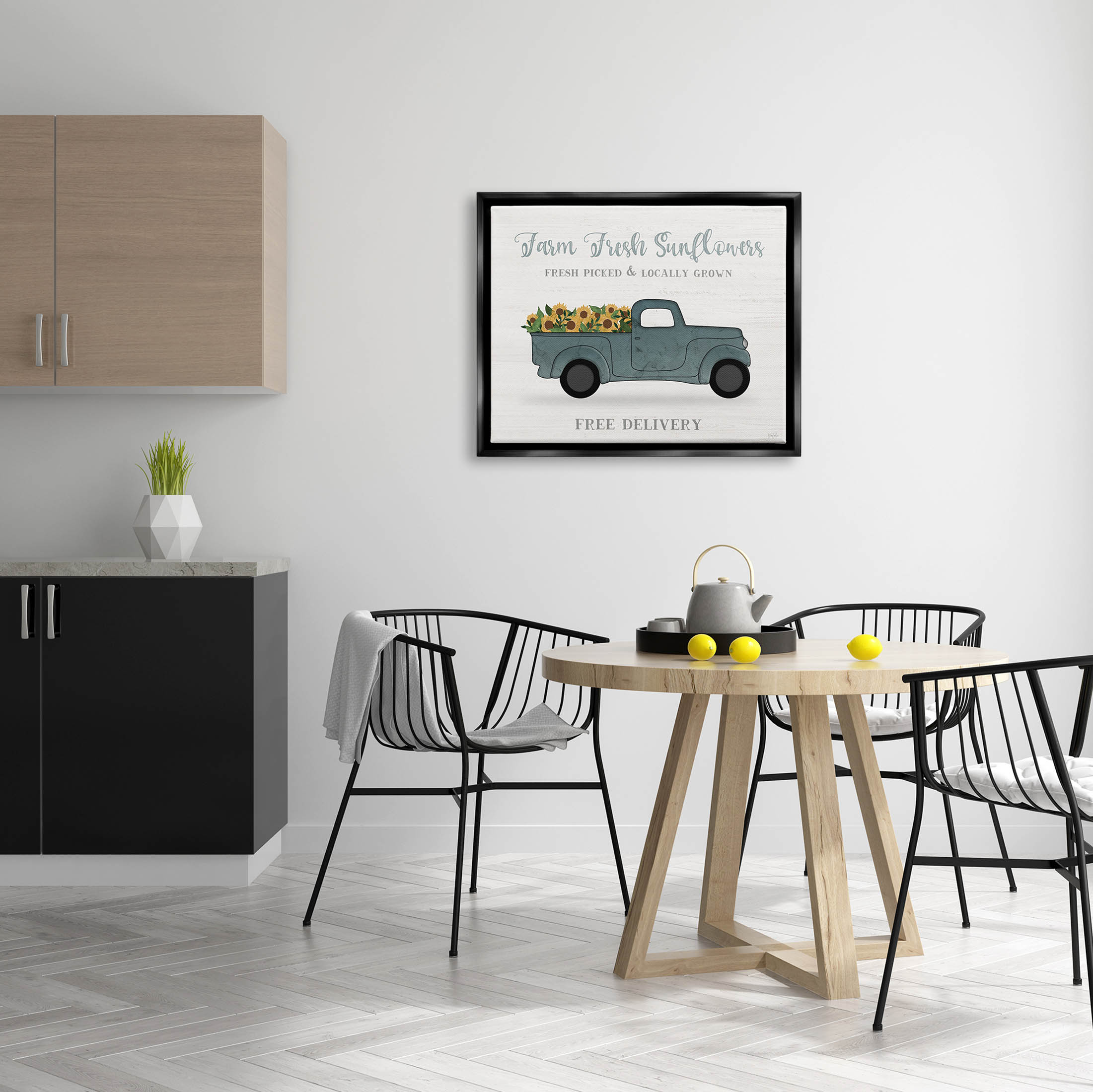 Stupell Industries Farm Fresh Sunflowers Truck Graphic Art Jet Black Floating Framed Canvas Print Wall Art, Design by Natalie Carpentieri
