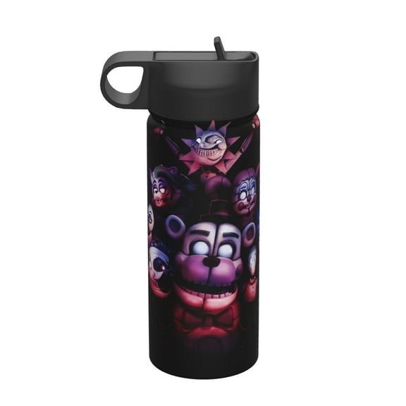 Saiise Five Nights At Freddy'S Print Insulated Water Bottle with Straw,Sports & Travel Water Bottle 18oz Double Walled Stainless Steel,Reusable Thermal Water Bottle