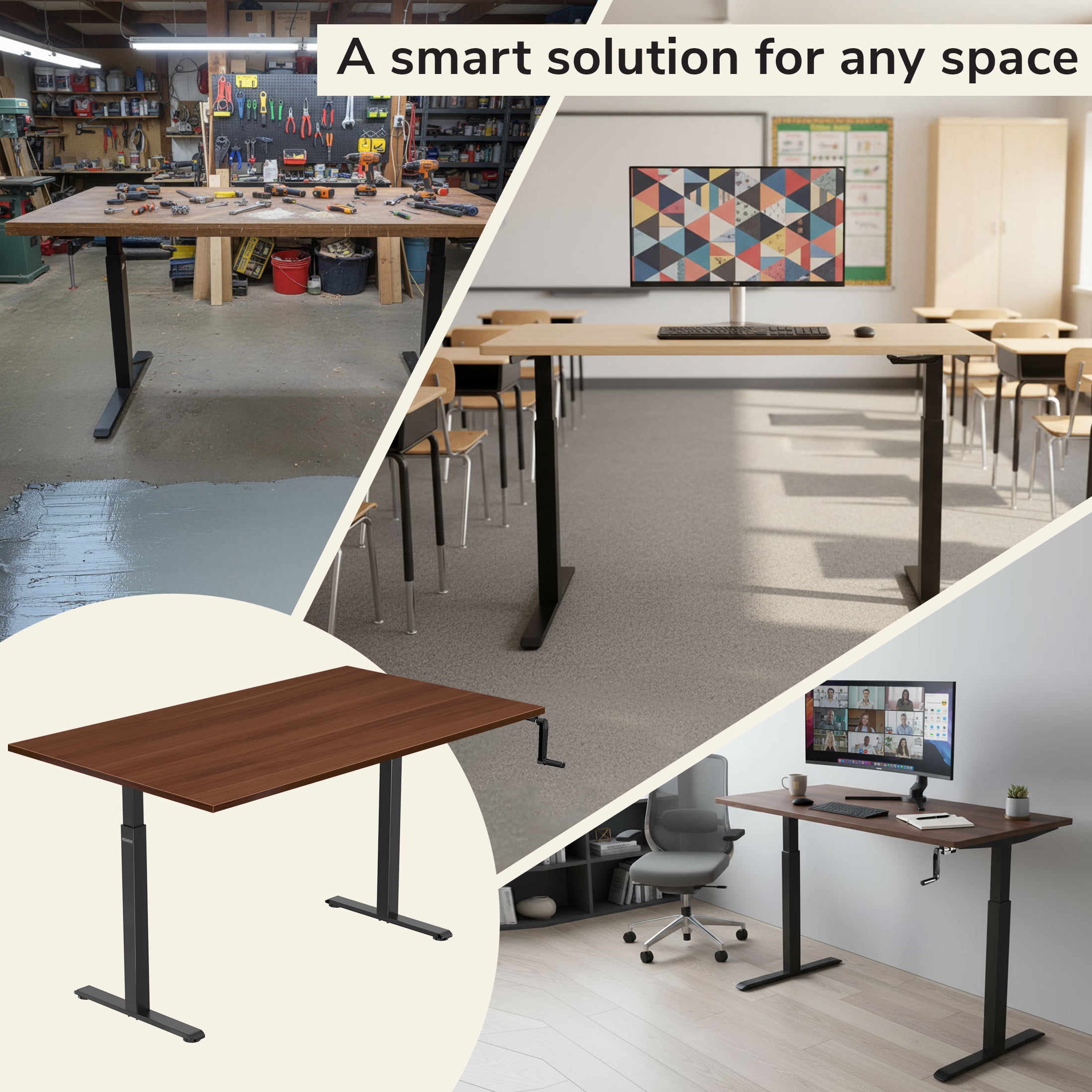 Mount-It! Hand Crank Standing Desk Frame with 55" Desktop, Brown