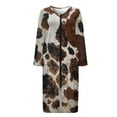 thumbnail image 4 of Xoenoiee Vintage Brown Cow Pattern Women Robes Zipper Front Long Sleeve Full Length Housecoat with Pockets Loungewear Nightgowns Plus Size, S, 4 of 7
