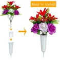 thumbnail image 3 of Artificial Cemetery Flowers for Grave, Set of Artificial Memorial Flowers with Vase for Outdoor Cemetery Headstones Graveyard Gravestone Decoration (Red Lily&White Purple Peony), 3 of 5