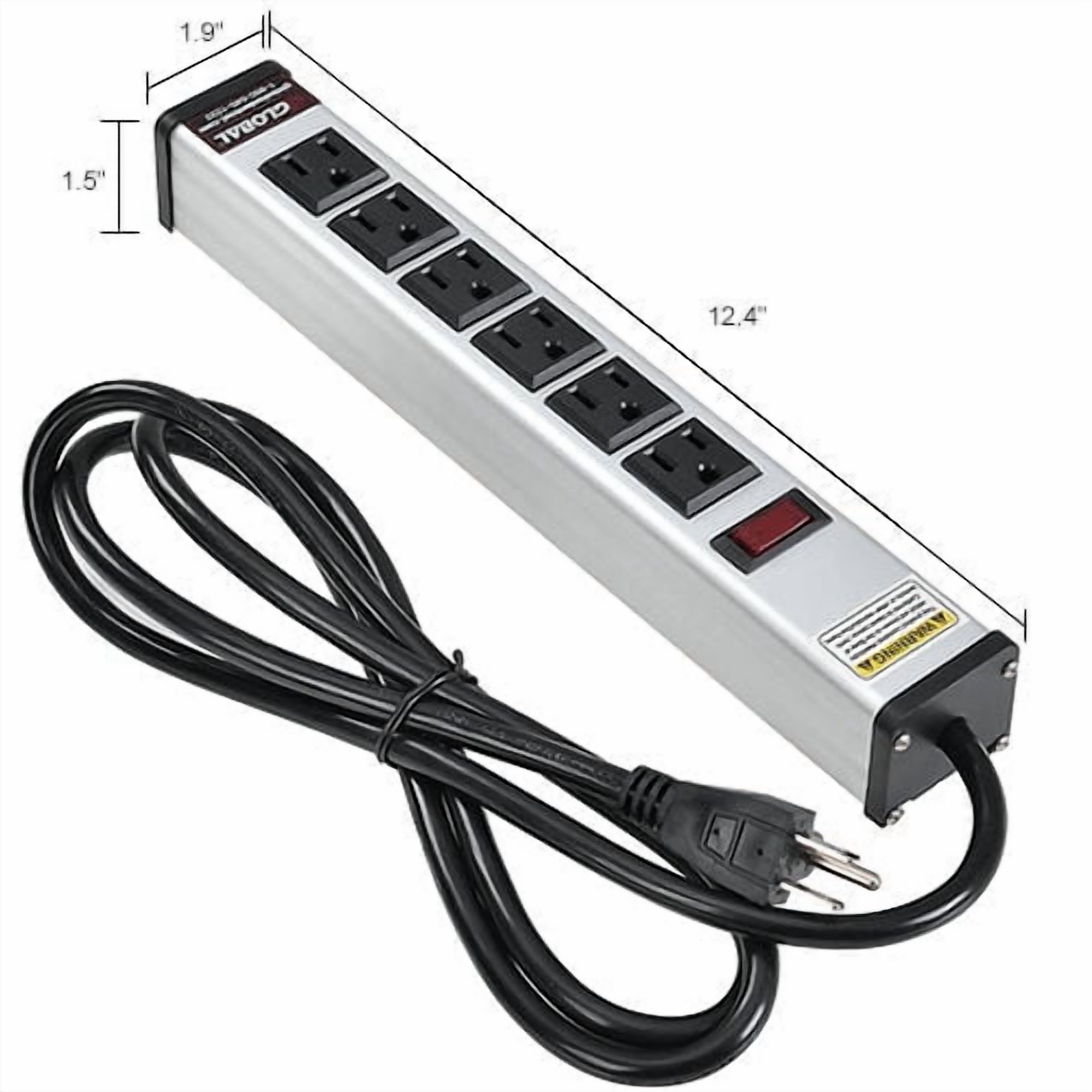 12" 6 Outlet Aluminum Power Strip with 6-ft Cord ETL/cETL