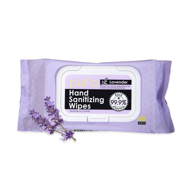 (60 Wipes) pullio Lavender Alcohol Free Hand Sanitizer Wet Wipes