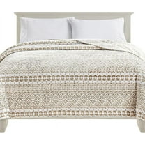 Elegant Comfort Soft Print Flannel Fleece Bed Blanket, Cozy-Fuzzy Lightweight Bedspread Coverlet, All season Decorative Blanket for Couch, Sofa, Geometric Design, King Size, Tala