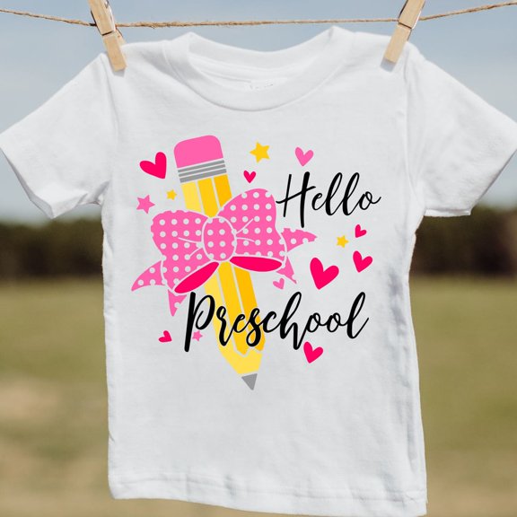 Hello Preschool Shirt, Back To School Pre K Shirt For Girls, Pre K Welcome To School Toddler Shirt Pencil With Bow TODDLER SHORT SLEEVE TEE BELLA CANVAS 3001T