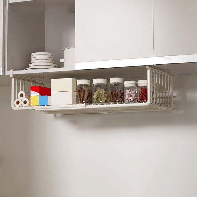TIMIFIS Stainless Steel, Kitchen Appliances Hanging Under Shelf Storage Basket Bookshelf Hanging Organizer Racks Space Save Slide in Undershelf Storage Basket for Kitchen Pantry