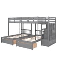 thumbnail image 5 of Full Over Twin & Twin Bunk Bed, Wood Triple Bunk Bed with Drawers and Guardrails (Gray), 5 of 7