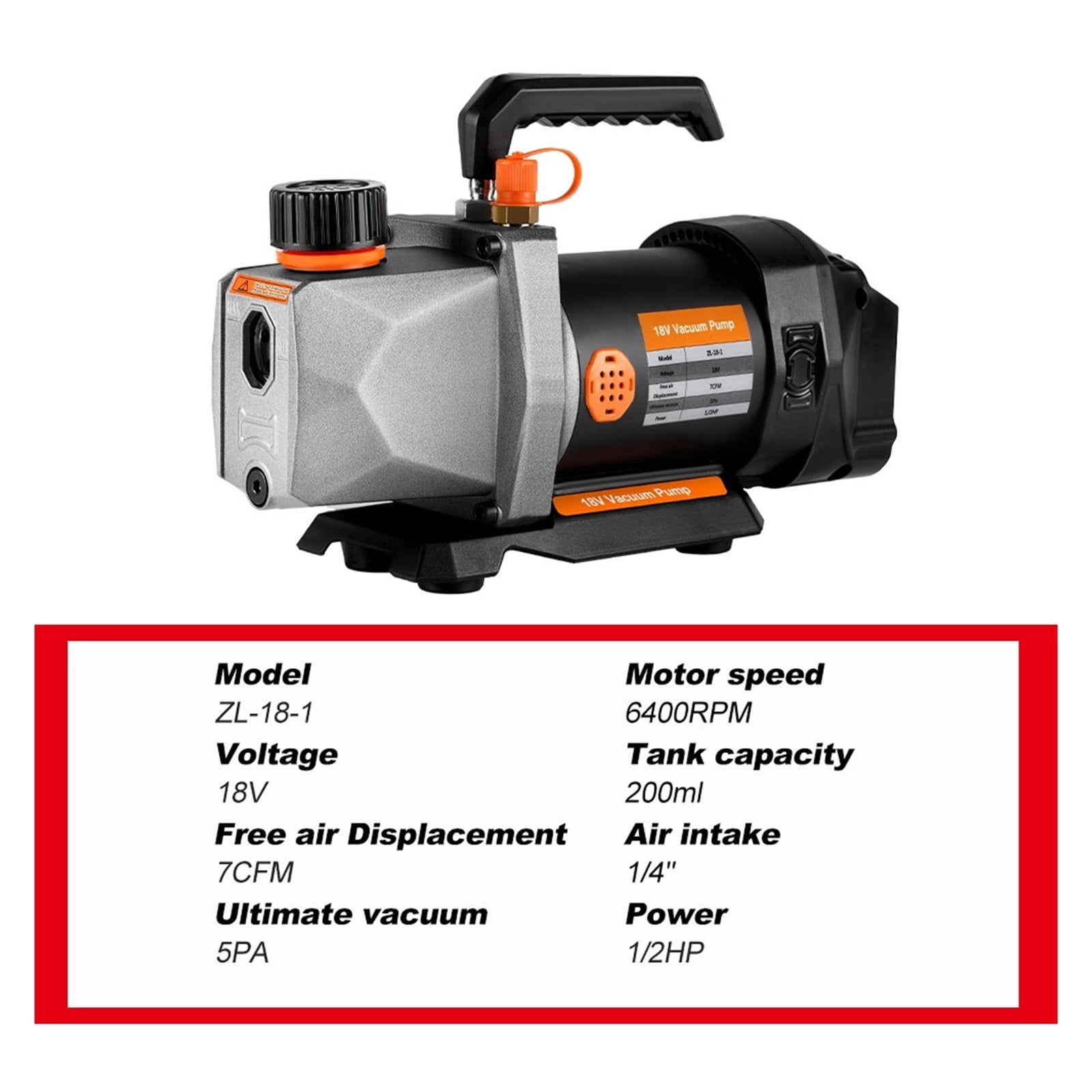 Cordless Refrigerant Vacuum Pump 7CFM 5PA 1/2HP 1/4 Air Inlet For Household Air Conditioning For 18v Battery ,Outstanding Oil Inlet System