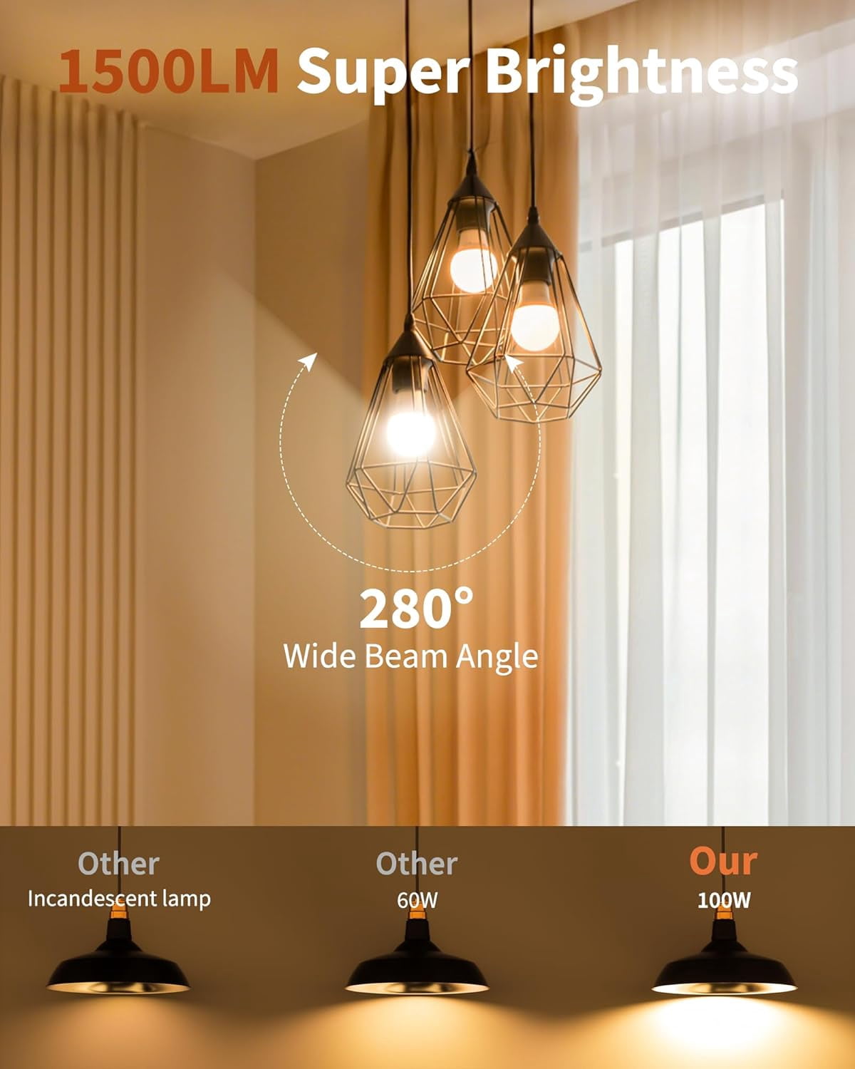 PYYAN-6 Pack LED Light Bulbs 100 Watt Equivalent, A19 15W Soft Warm White 2700K, 1500 Lumens Super Bright E26 Standard No Flicker Energy Saving Lamp Bulb for Home, Bedroom, Office, 15000 Hrs, Non-Dim
