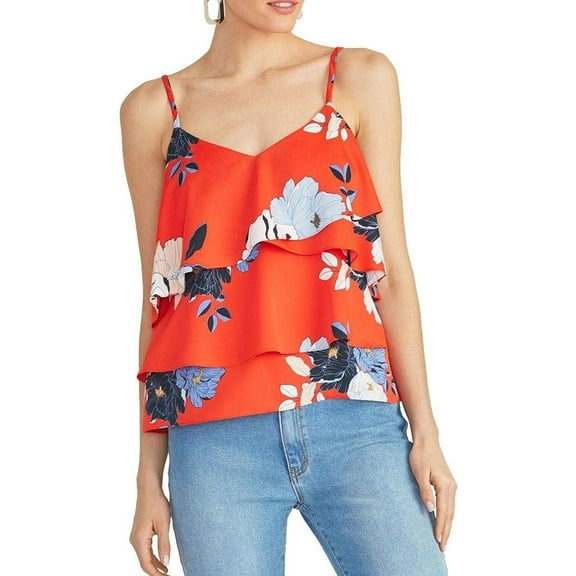 RACHEL ROY Radiant Red Women's Milena Cami Tiered Ruffled Top, US Small, NWOT